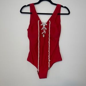Jones red one piece swimsuit